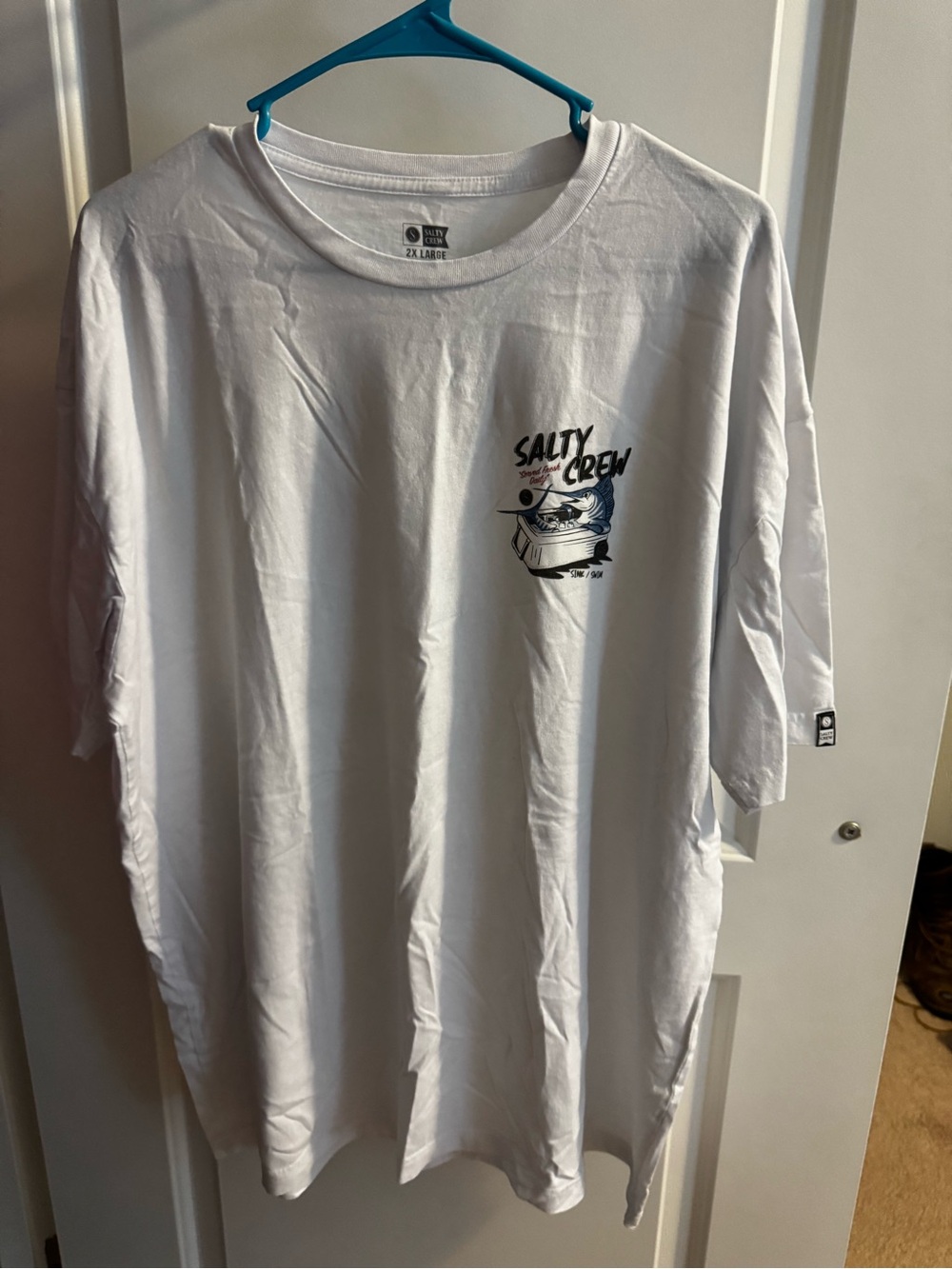 Salty Crew White Short-Sleeve Graphic Tee with Navy Accent
